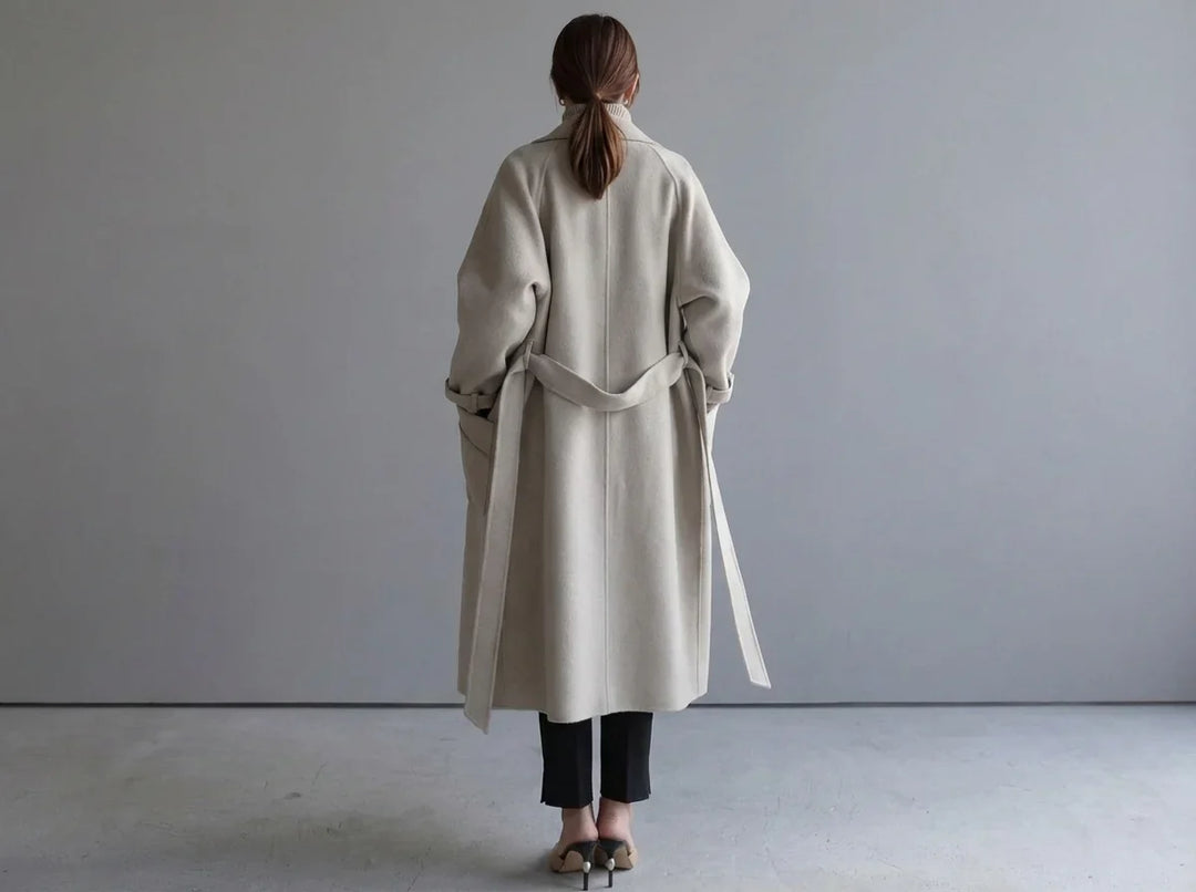 Manteau en laine pour femme | Long manteau croisé à ceinture