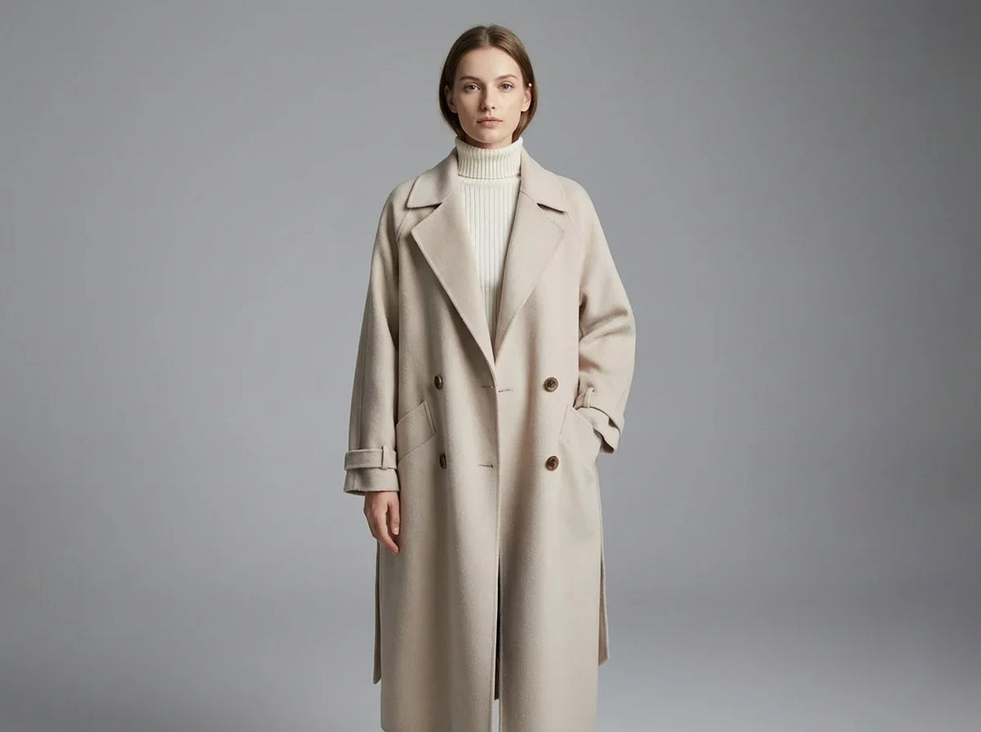 Manteau en laine pour femme | Long manteau croisé à ceinture