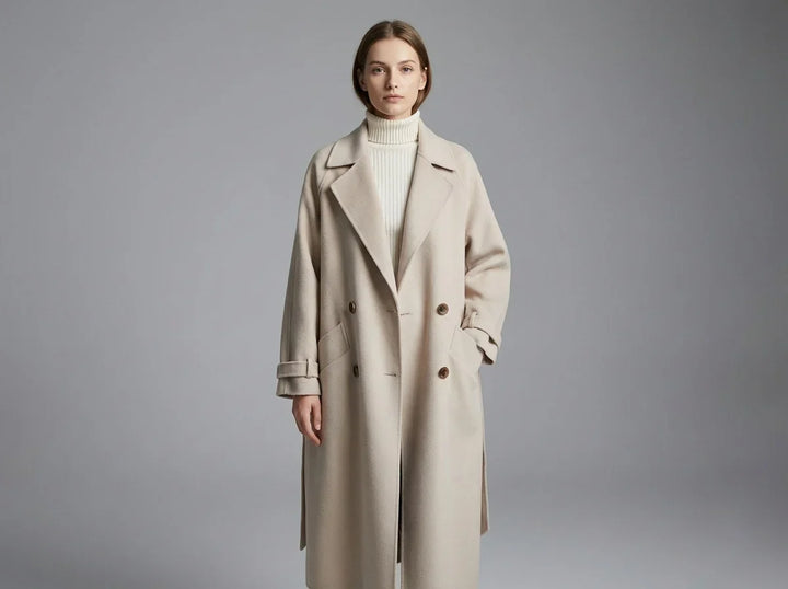 Manteau en laine pour femme | Long manteau croisé à ceinture