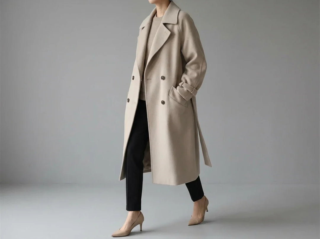 Manteau en laine pour femme | Long manteau croisé à ceinture