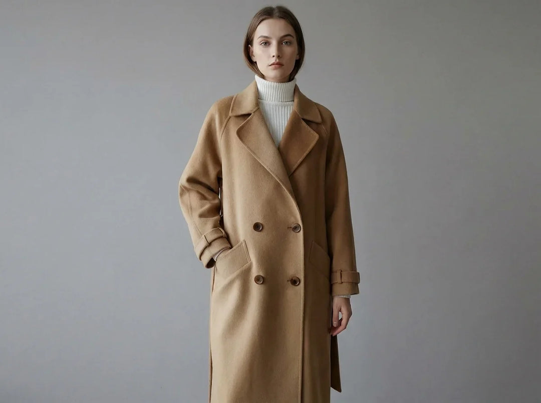Manteau en laine pour femme | Long manteau croisé à ceinture
