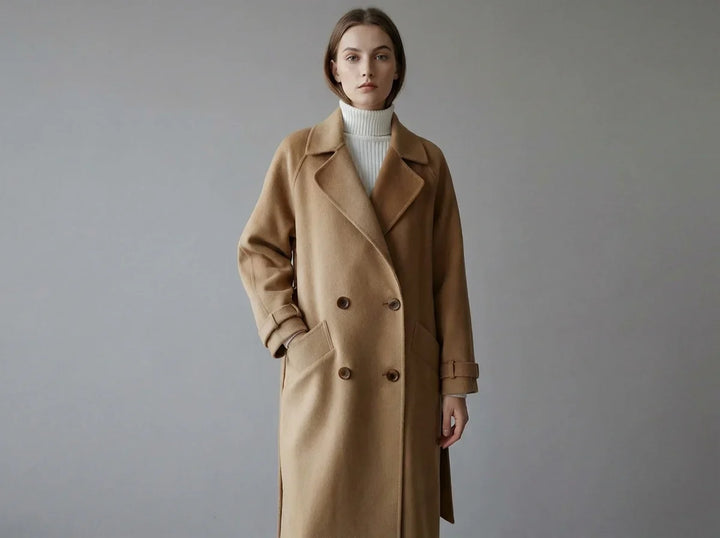 Manteau en laine pour femme | Long manteau croisé à ceinture
