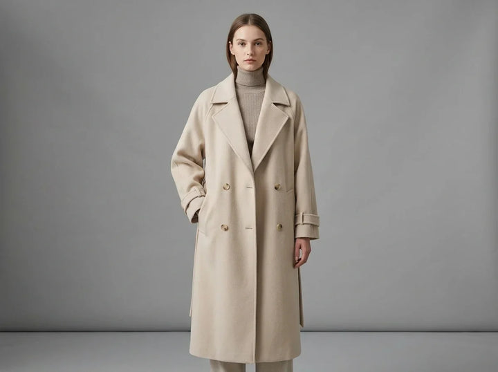 Manteau en laine pour femme | Long manteau croisé à ceinture