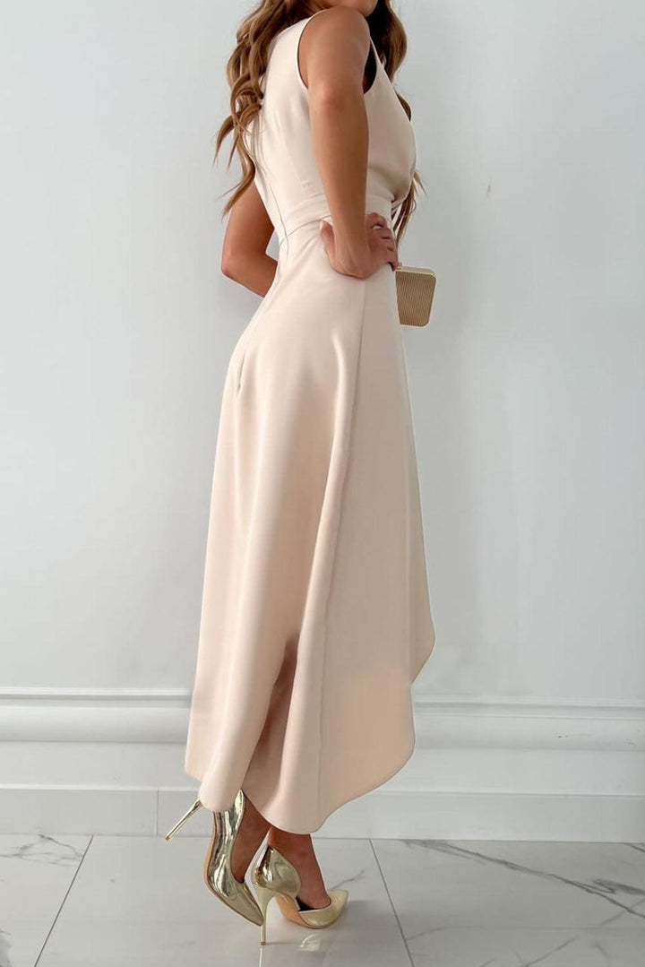 Robe midi de cérémonie pour femme | Sans manches asymétrique