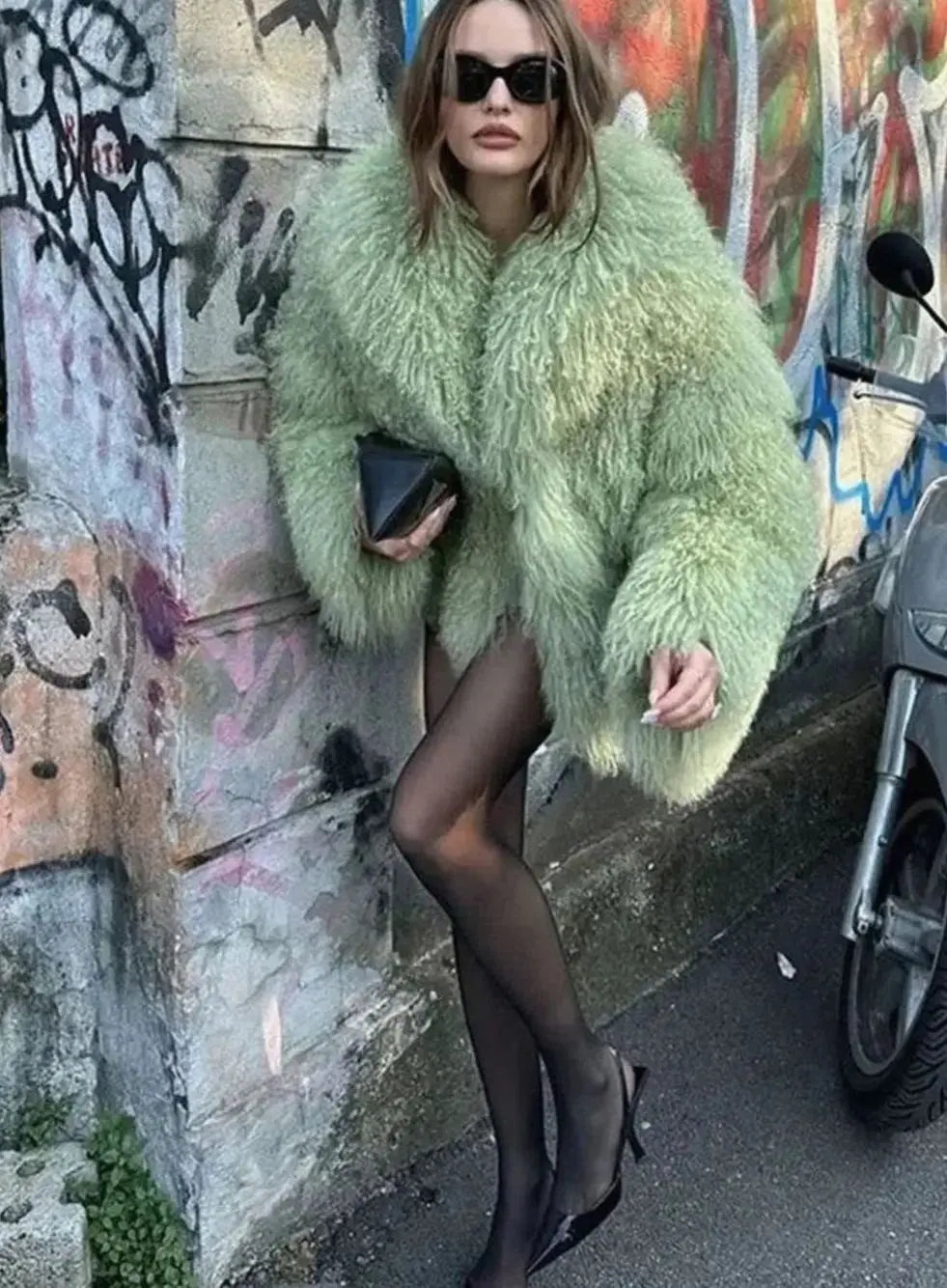 Evelyn | Damen Flauscher Kunstpelzmantel Kurze Schaf-Jacke