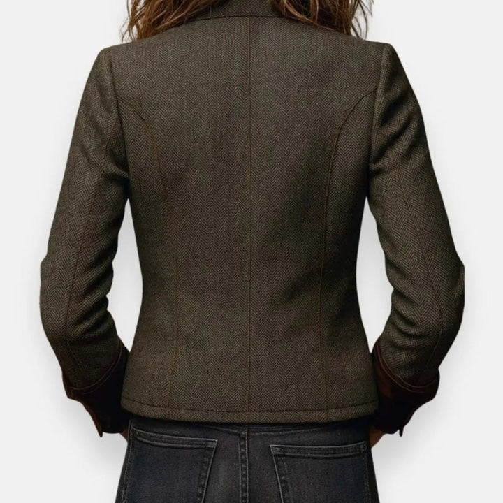 Mia | Damen Herringbone Tweed Utility Steppjacke mit goldenen Knopfdetails