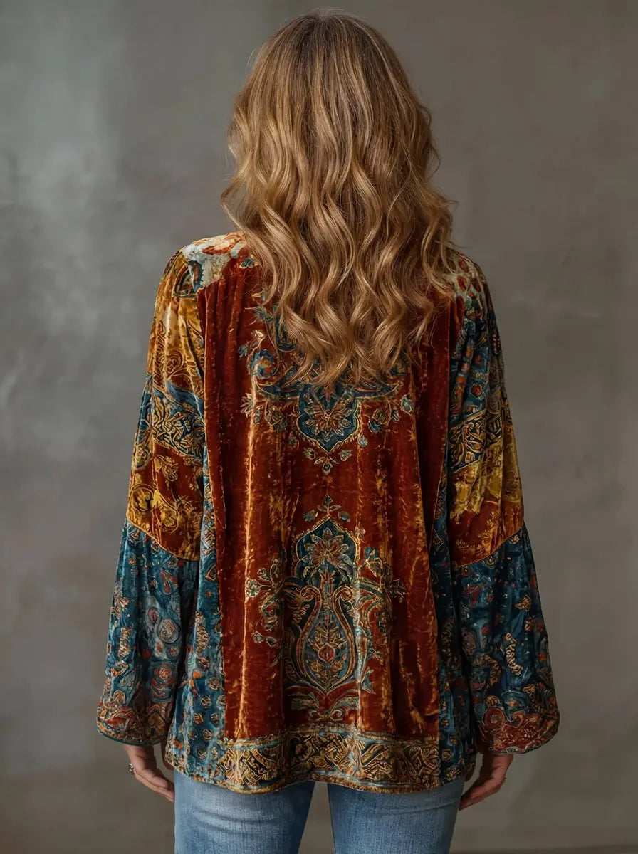Evelyn | Damen Steppjacke Boho Vintage Kimono Langjacke