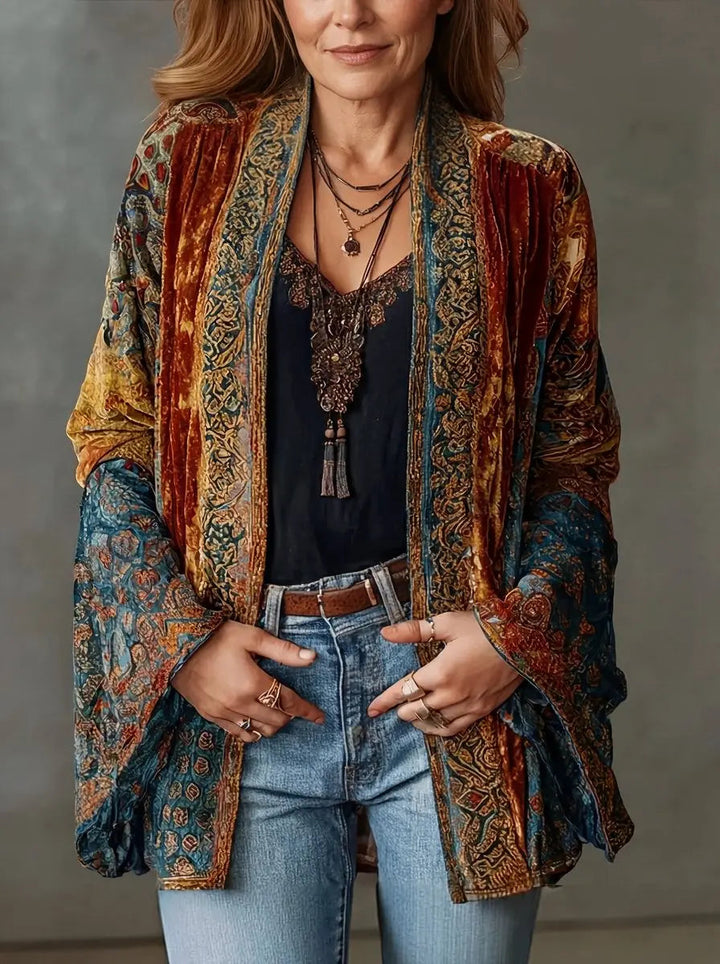 Evelyn | Damen Steppjacke Boho Vintage Kimono Langjacke