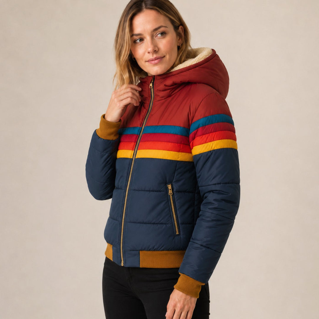 Rosie | Damen Wasserfeste Kapuzen Steppjacke mit Streifen