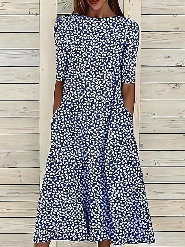 Sela - Robe midi pour femme avec motif fleurs côtières